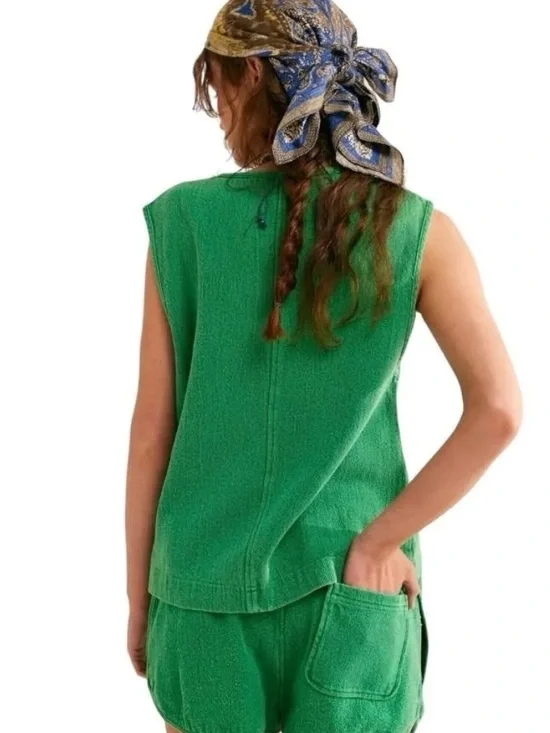 Free People So Fresh Vest Only 
Size Large Boho Boxy Green - Picture 5 of 14
